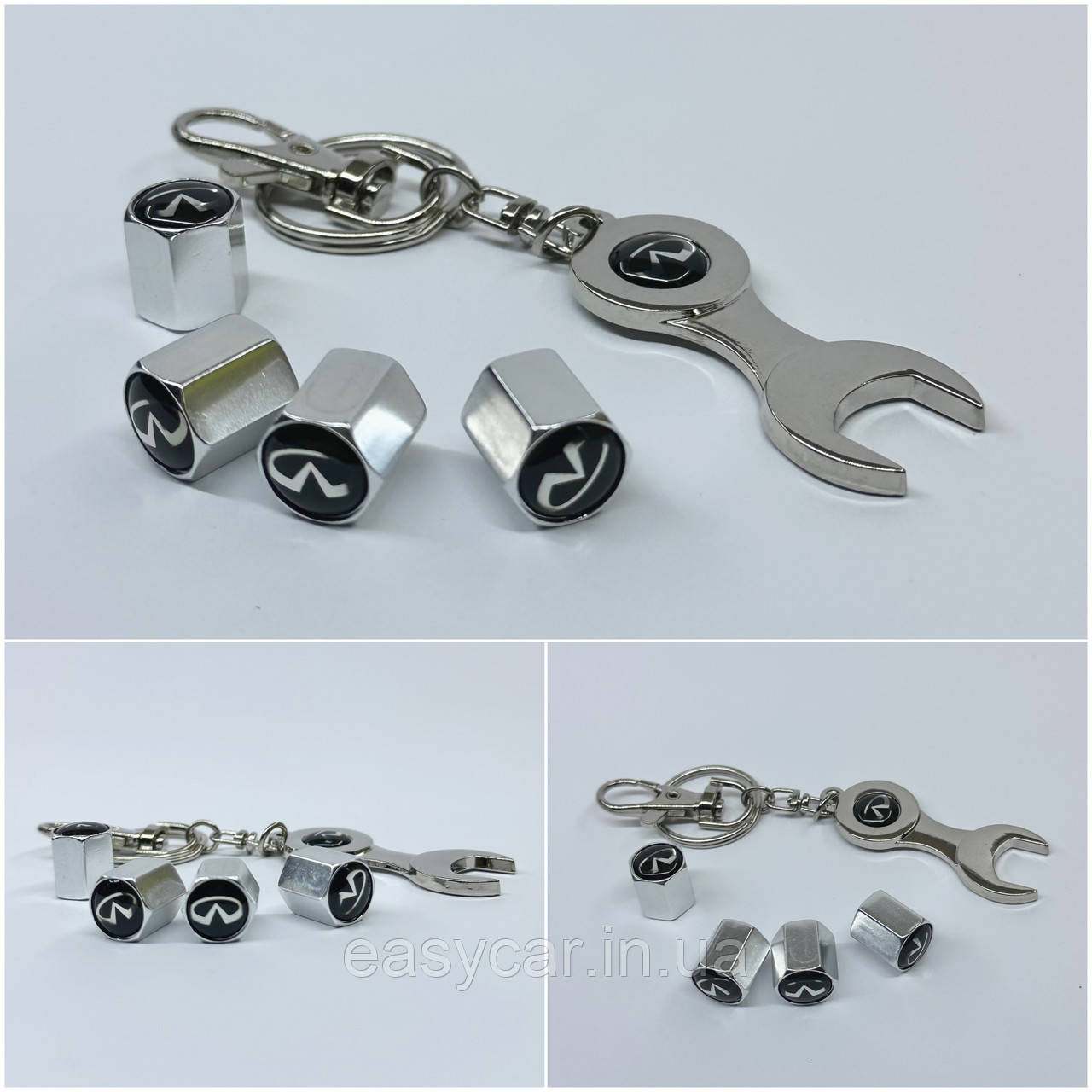 Захисні ковпачки на ніпеля Infiniti + ключик-брелок у подарунок! Колір хром, фото 1