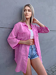 Жіноча базова невагома бавовняна сорочка на ґудзиках зі шліцою на рукавах