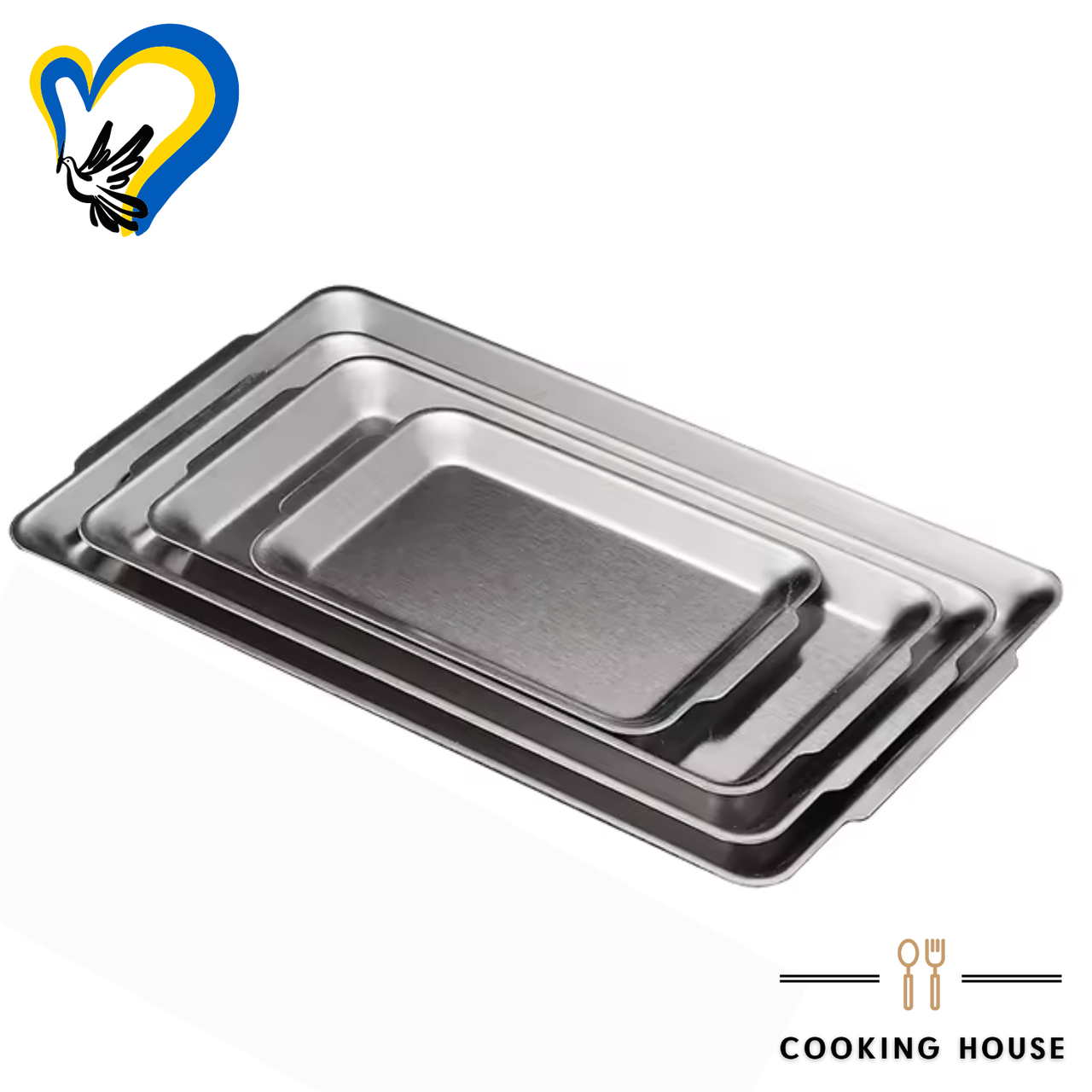 Набір підносів з нержавіючої сталі 4шт. Cooking House buuba Таці сервірувальні. Піднос прямокутній. Блюдо-піднос.