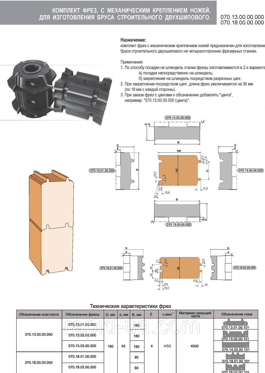 Фрези для виготовлення бруса будинку В=80 мм160х40х90х4 - фото 2 - id-p421441143
