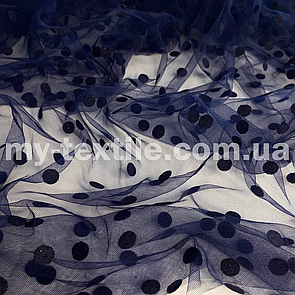 Сітка принт Флок горох 1 см Турція Темно Синій