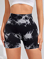 Шорты для фитнеса с высокой талией бесшовные Тай-дай с эффектом пуш-ап (Push-up) Черный