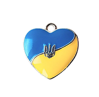 Кулон Finding Підвіска патріотична серце прапор України тризуб Сріблястий жовто-блакитний Гіпоалергенний сплав 17 мм х 18 мм
