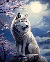 Діамантова вишивка. Картина на підрамнику "Вовк під луною", 40х50см, круглі стрази