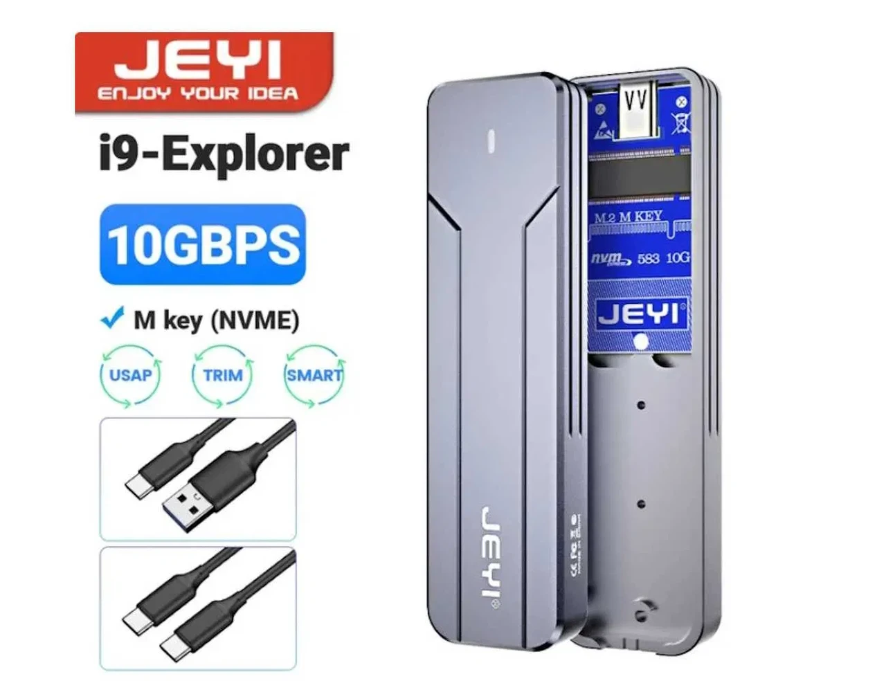 Зовнішній адаптер JEYI M.2 NVMe 2280 PCIe SSD to USB 3.2 Gray кишеня