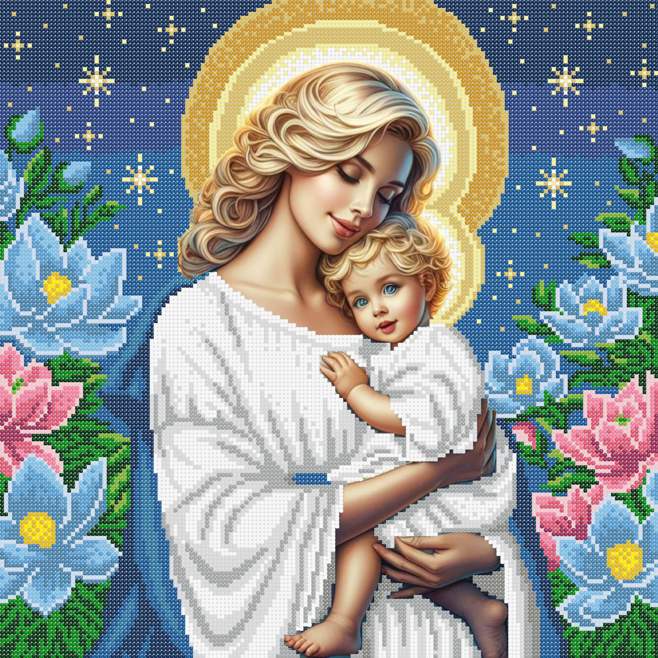 Схема для вишивки бісером ,, Мадонна в Казкових Квітах-2(золотий німб),, Сб-3-65, фото 1