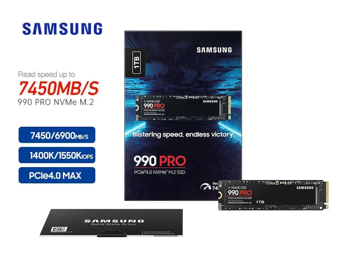SSD-диск Samsung 990 PRO 1 TB V-NAND MLC M.2 NVMe 2280 (MZ-V9P1T0BW)