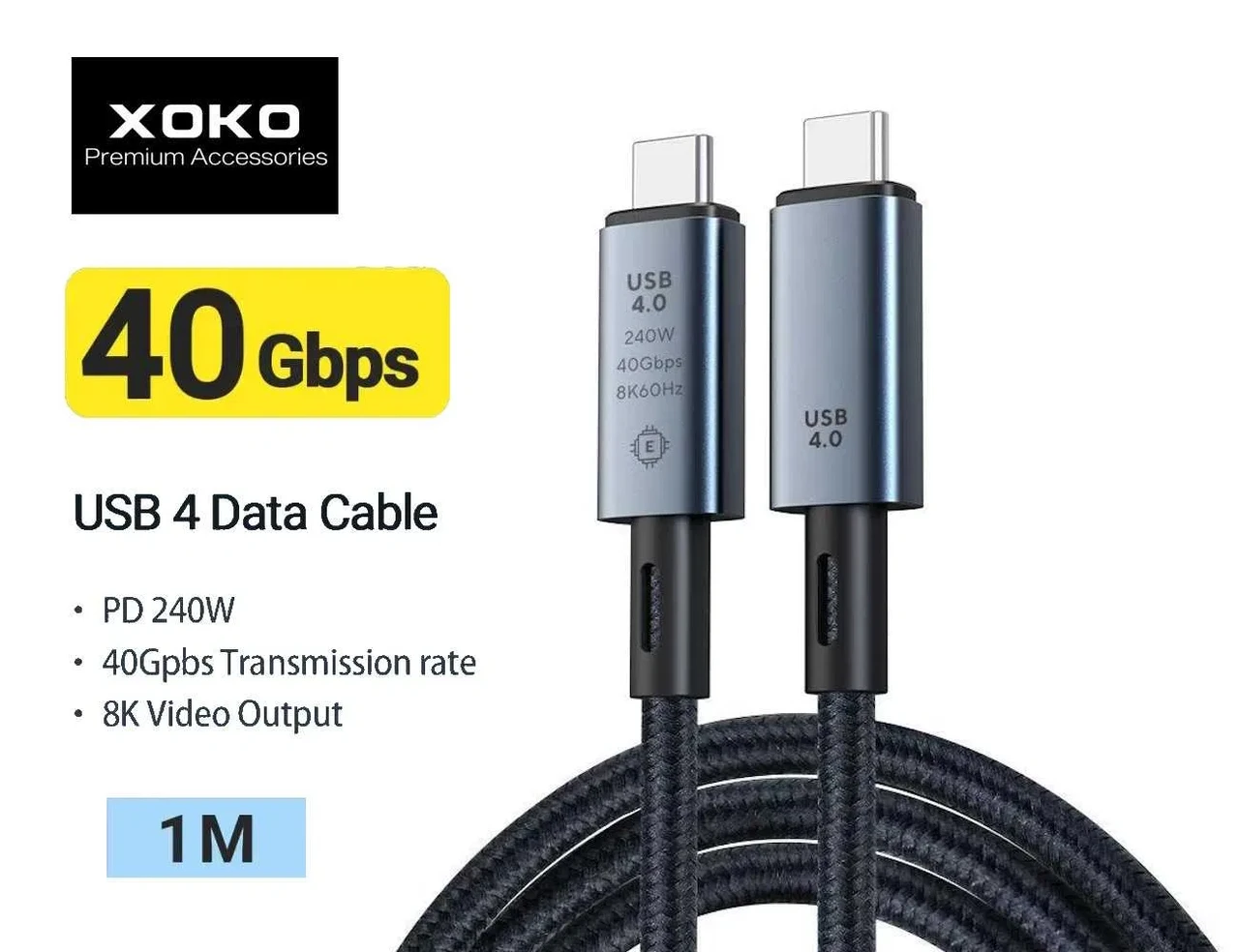 Кабель XOKO USB4.0 USB-C to USB-C 240W Fast Charging 8K/60Hz 40Gb/s 1м