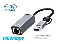 Адаптер AIRSKY Aluminum з USB-C/USB на Gigabit Ethernet MacBook