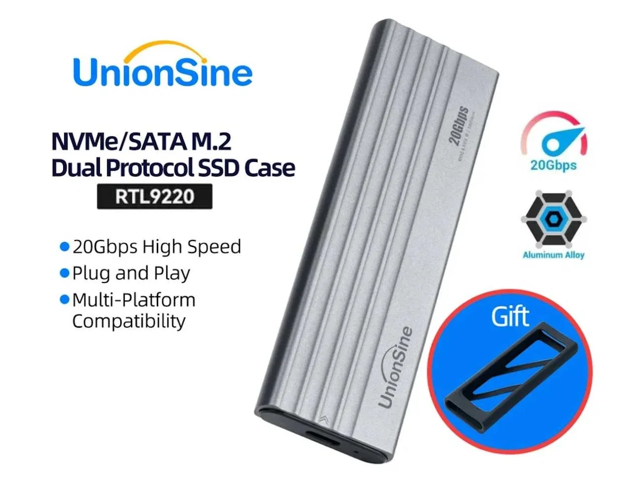 Зовнішня кишеня UnionSine 20Gbps M.2 NVMe/SATA SSD to USB 3.2 адаптер
