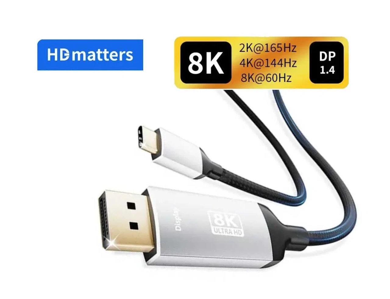 Кабель USB-C to DisplayPort DP1.4 1.2m 8K 60hz 4K 144hz Thunderbolt 3