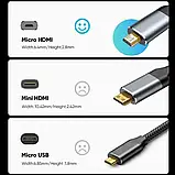 Кабель HDMI to Micro HDMI v2.0 4K 1 метр/2 метри Grey UltraHD HDR, фото 3