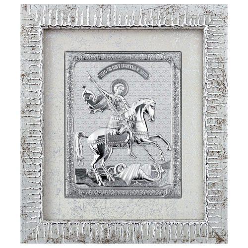 Ікона «Георгій» у прямій рамі, срібло 39х43 см, фото 1