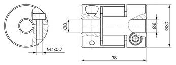 Муфта сполучна кулачкова 8х8 C (L38, D30), гнучка віброгасна алюмінієва муфта, фото 4