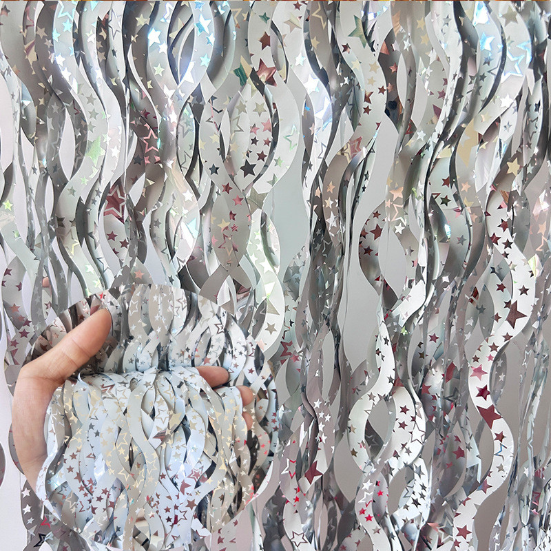 Дощик для фотозони хвилястий із зірочками 2 м на 1 м сріблястий, фото 1