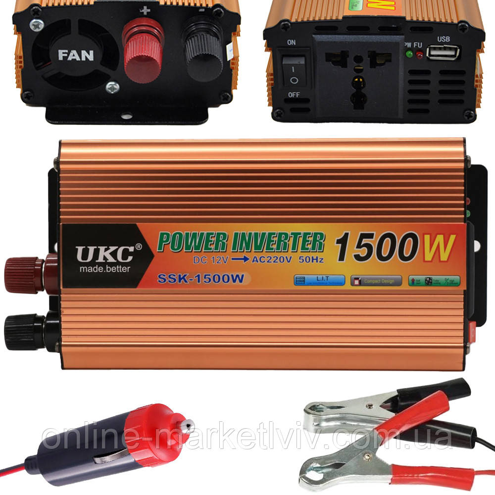 Купить Преобразователь напряжения c 12V на 220V, 1500W, AC/DC UKC ...