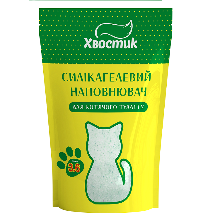 Наповнювач для котячого туалету силікагель дрібний з зеленими гранулами 3,6л Хвостик, фото 1