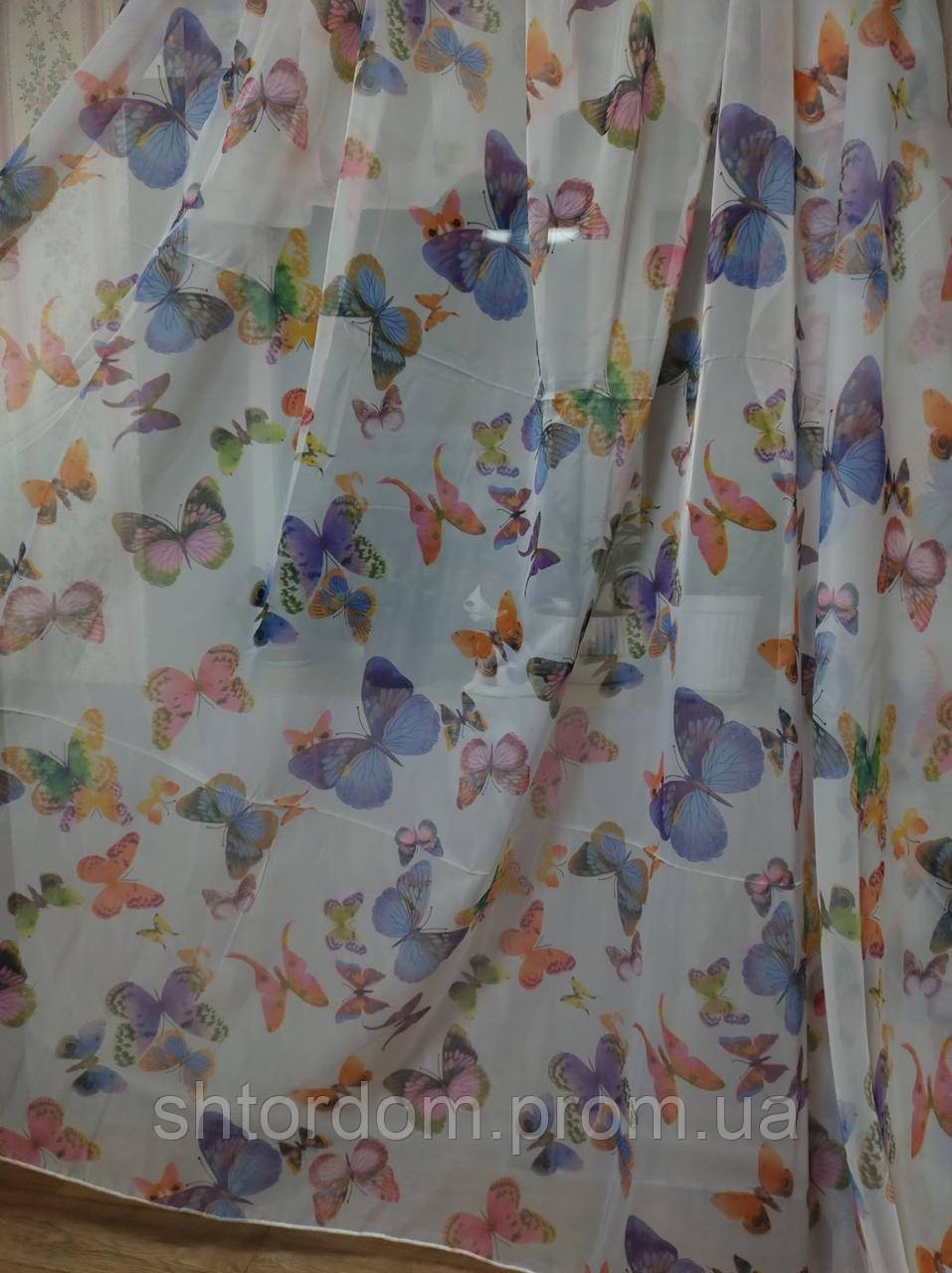 Шифоновая тюль с яркими бабочками.Тюль с бабочками в детскую.Красивая ...
