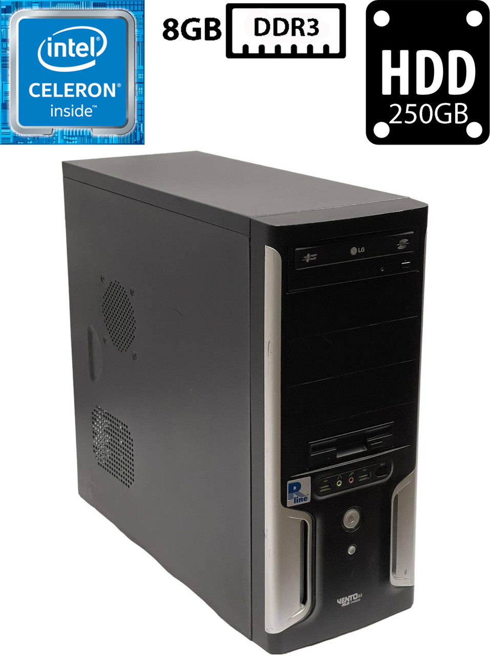 Комп'ютер Vento Asus Tower/Intel Celeron G1610 2.60GHz/8GB DDR3/HDD 250/Intel HD Graphics/VGA, HDMI/DVD RW/350W Б/В