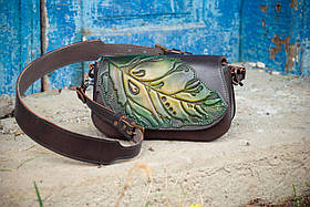 Авторська сумка з ручним розписом із італійської шкіри. Маленька шкіряна сумка на плече коричнева