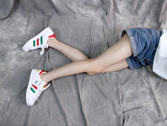 ADIDAS SuperStar Gucci кроссовки белые суперстар адидас женские унисекс с цветными вставками, фото 3