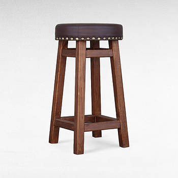 Табурет з м'яким круглим сидінням Дерев'яний стілець з м'якою сидушкою для кухні, бару ПАБу коричневий