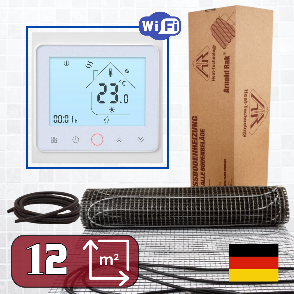 Нагрівальний кабель під плитку Arnold Rak 2160Ват/12,0м2 з терморегулятором TWE02 Wi-Fi, фото 1