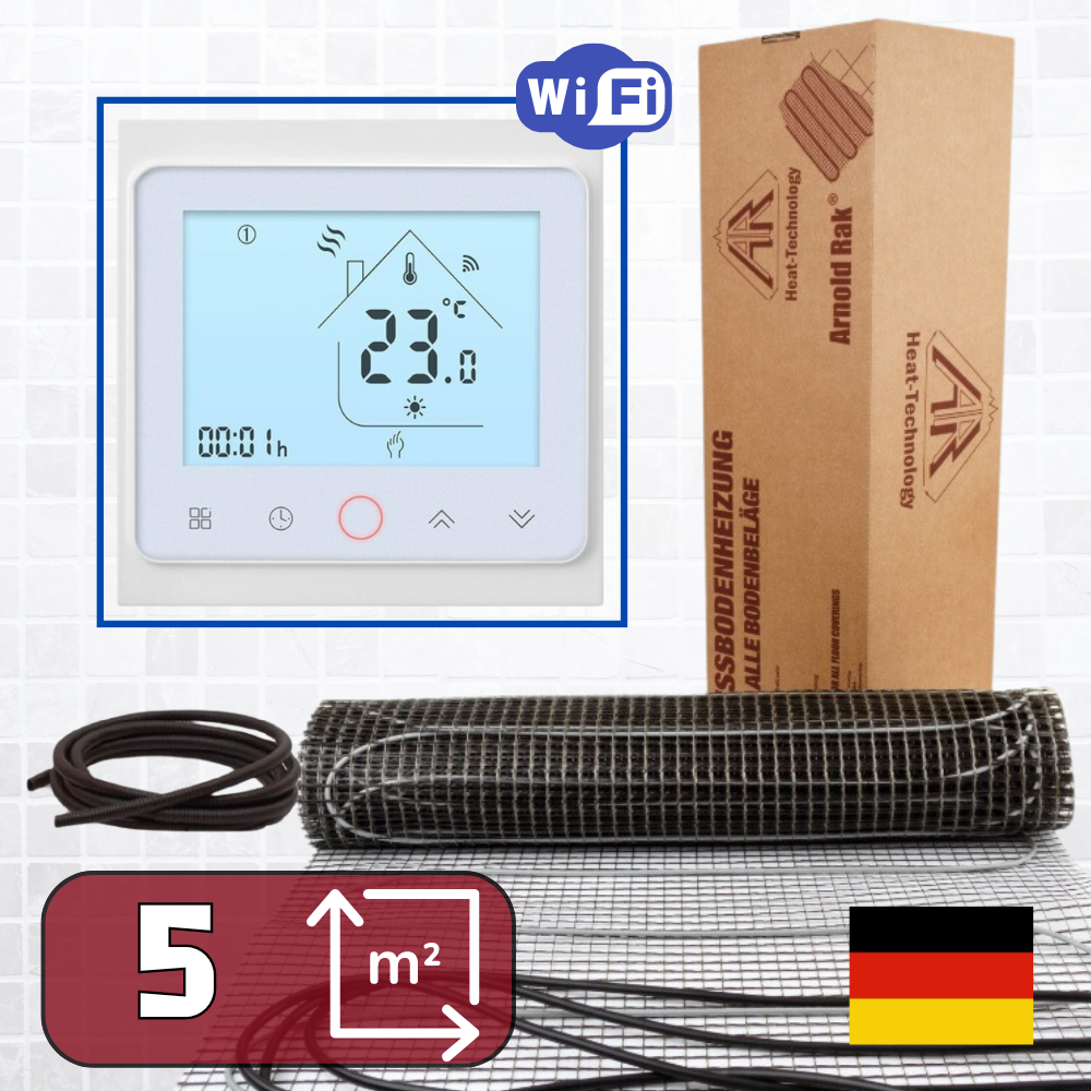 Тонкий нагрівальний мат Arnold Rak 900Ват/5,0м2 під плитку з терморегулятором TWE02 Wi-Fi, фото 1