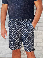 Летние мужские шорты оптом с карманами пояс на резинке серые абстракция р.48 50 54 58 62