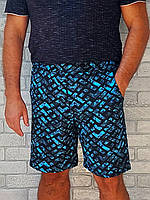 Мужские летние шорты оптом с карманами пояс на резинке голубые абстракция р.48 50 54 58 62
