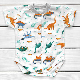 Боді кулір короткий рукав Динозаврики зріст 56 (0 - 1 місяць) Malena Білий з принтом