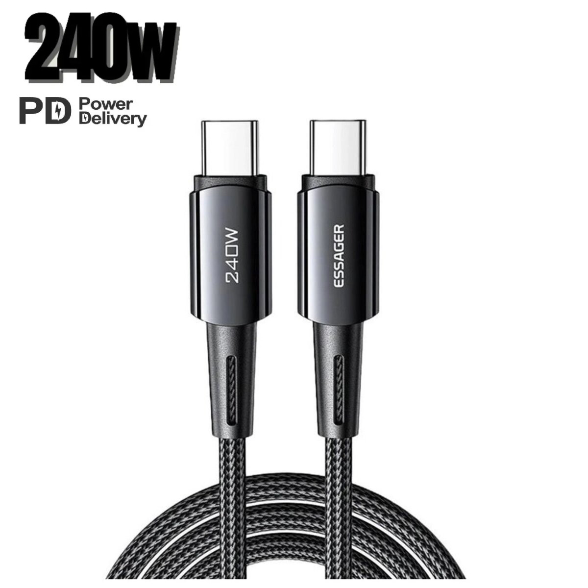USB кабель на 240W Type-C на Type-C Essager Sunset Data cable (1m, 240W, 5А). Black, фото 1