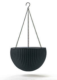 Горщик для рослин Keter Rattan hanging sphere з ланцюжками підвісний, антрацит, 8,6 л