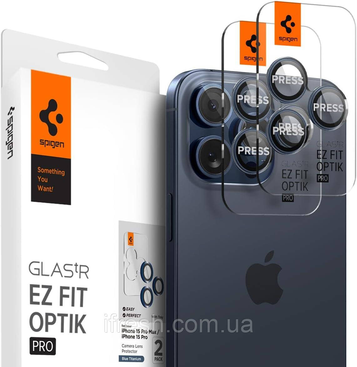 Захисне скло Spigen для камери iPhone 16/15/14 Pro & Pro Max - EZ Fit Optik Pro (2шт), Blue Titanium (AGL07164)