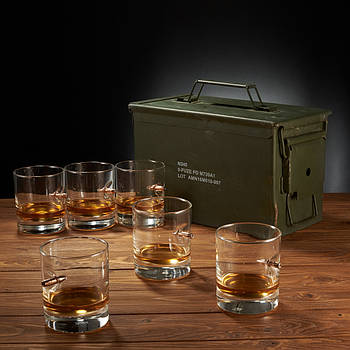 Набір 6-ти склянок для віскі з кулею 7.62 мм в коробі з БК