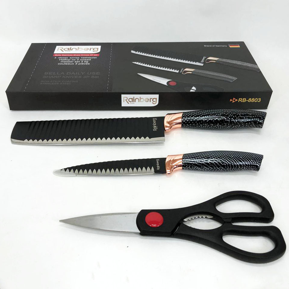 Красиві кухонні ножі, Якісний набір ножів з підставкою, Бюджетні кухонні ножі Ексклюзивні MB-71, фото 1