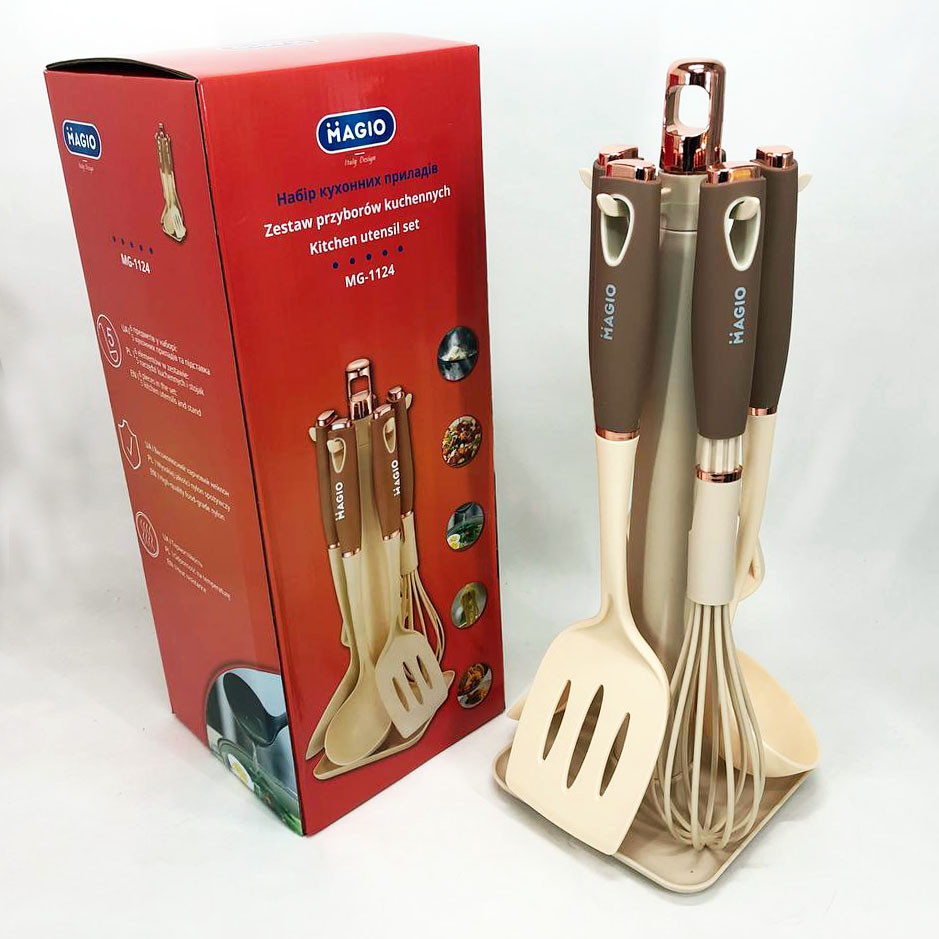 Предмети кухонного начиння Magio, Комплект силіконових кухонних аксесуарів на підставці KR-14, фото 1