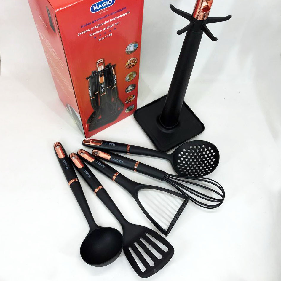 Кухонний набір силіконовий Magio, Набір кухонних предметів на підставці Нейлоновий для кухні ML-19, фото 1