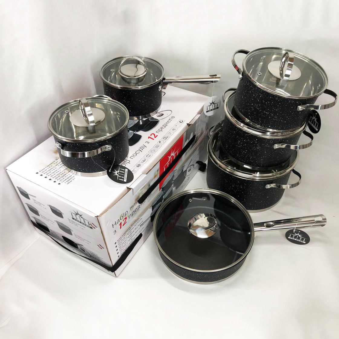 Набір каструль з антипригарним покриттям 12, Набір високих каструль вищої якості LU-86, фото 1