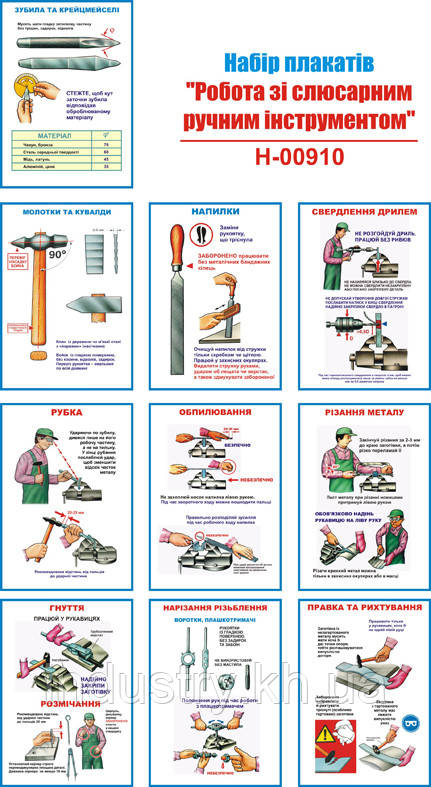 "Робота зі слюсарним ручним інструментом" (10 плакатів, ф. А3)