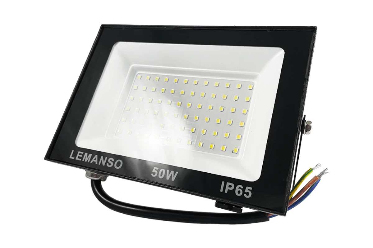 Прожектор світлодіодний 50W, холодний білий 6500K, IP65 чорний, 4000Lm. Лемансо Посейдон