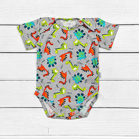 Боді-човник Dinosiki короткий рукав зріст 68 (3 - 6 місяців) Malena Сірий з принтом