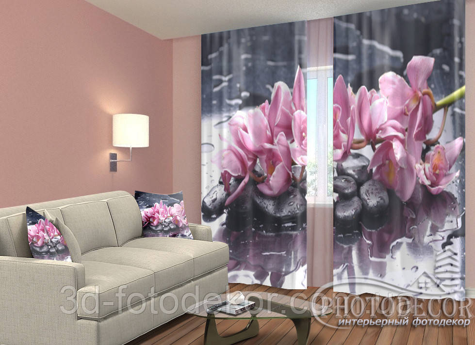 3D Фото Штори "Орхідея 1" 2,5м*2,6м (2 полотна по 1,30м), тасьма, фото 1