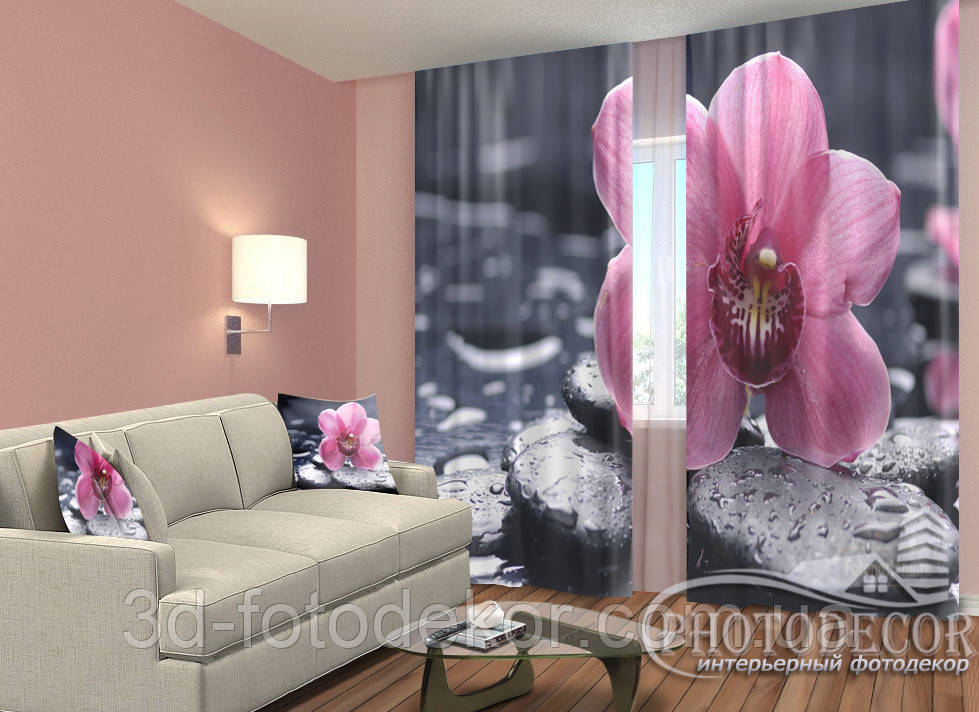 3D Фото Штори "Орхідея ніжність" 2,5м*2,6м (2 полотна по 1,30м), тасьма