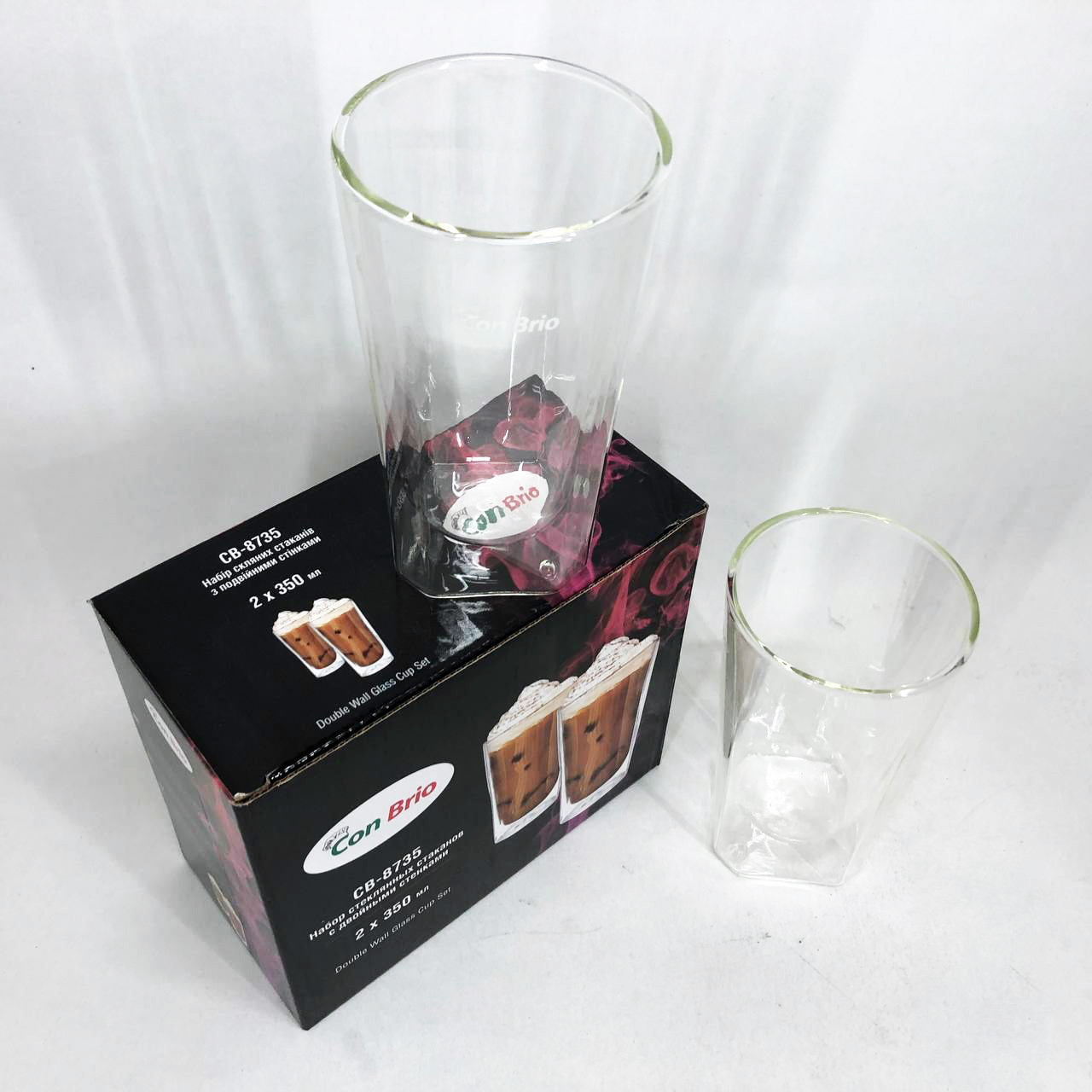 Прозорі кружки з подвійним дном, Набір чашок для кави з подвійним дном, Подвійні скляні кавові чашки BW-70, фото 1