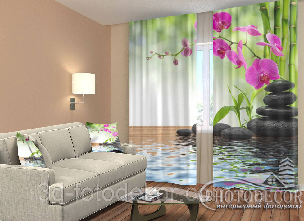 3D Фото Штори "Малинові орхідеї" 2,5м*2,6м (2 полотна по 1,30м), тасьма
