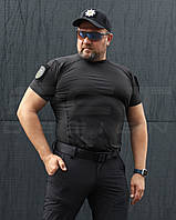 Футболка тактична джерсі стрейч Мультикам чорна з липучками для Поліції