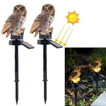 Набір 2шт Вуличний ліхтар на сонячній батареї для газону, Сова / Садовий газонний світильник водонепроникний