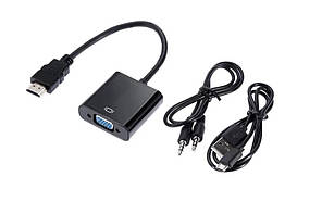 Перехідник-конвертер HDMI (M) - VGA (F) TRY Plug (зі звуком та USB) чорний