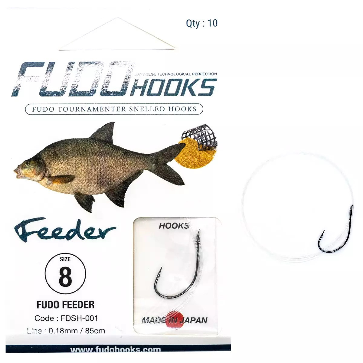 Гачки з повідцями Fudo Feeder Black 9 0.18 mm 85cm (10 шт.), фото 1